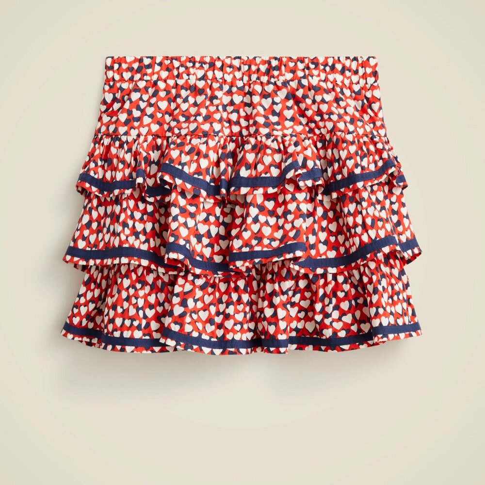 J Crew Girls' tiered mini skirt in heart print voile